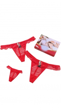 Sexy transparent red lace thong