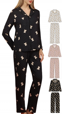 Mid-season pajamas with polka dot and teddy bear prints, S to XXL