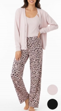 3-piece pink leopard print and plain pajamas