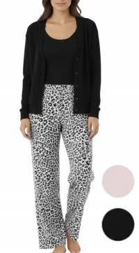 3-piece black leopard print and plain pajamas