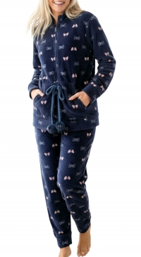 Blue fleece pilou pilou pajamas with printed jacket and pants