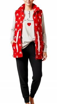 3-piece fleece pajamas: white top/red vest/black pants