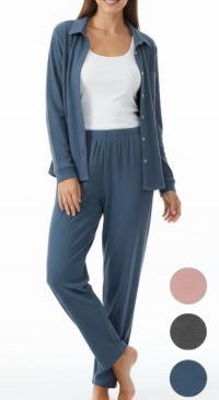 3-piece waffle fabric fashion pajamas S to XL blue