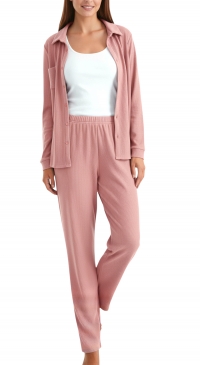 3-piece waffle fabric fashion pajamas S to XL pink