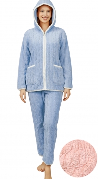 Fleece pajamas with hood, pockets and blue pants