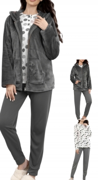 Women's 3-piece fleece pyjamas, grey