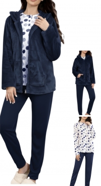 Women's 3-piece pilou pilou pajamas navy blue