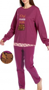 Fleece pyjamas with teddy bears and a fun embroidered pink slogan