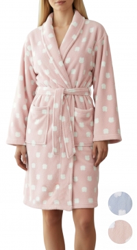 Fleece bathrobe with a small rabbit print, sizes S to XL, Pink