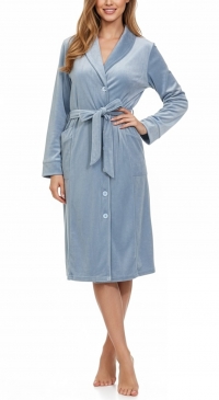Button-front dressing gown with belt, dark blue
