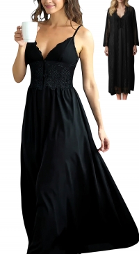 Black lace nightgown and kimono set, sizes M-L-XL-XXL