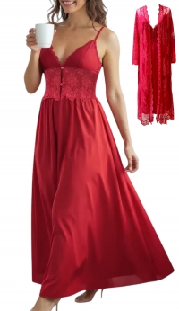 Lace babydoll and kimono set, sizes M-L-XL-XXL, red