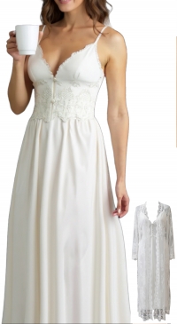 Lace nightgown and kimono, sizes M-L-XL-XXL, white