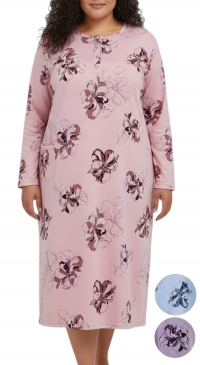 Floral coton print nightgown with pocket, sizes M to 3XL