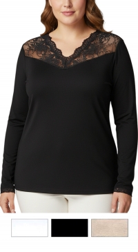 85% cotton turtleneck sweater with lace trim - Sizes M to XXL