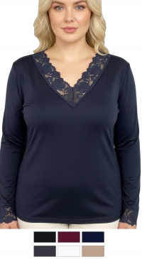 85% cotton V-neck lace undershirt - M to XXL