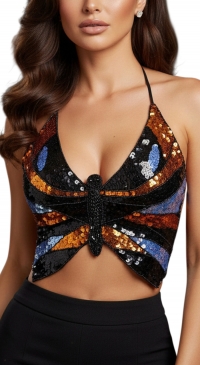 Sequin butterfly-shaped bolero crop top