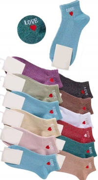 Sequin socks with the message 'love'