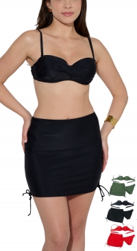 Bandeau swimsuit with matching adjustable beach skirt