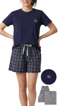 Summer pyjamas, plain t-shirt and unisex checked shorts, sizes M, L, XL, XXL, XXXL