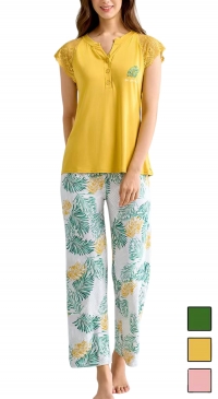 Short-sleeved, scalloped pyjamas with printed summer trousers, sizes M, L, XL, 2XL, 3XL