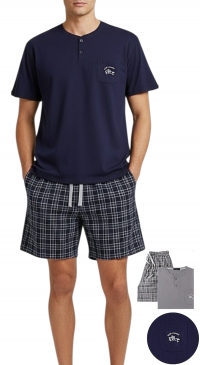 Summer pyjamas, plain t-shirt and unisex checked shorts, sizes M, L, XL, XXL, XXXL