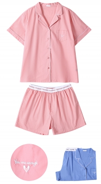 Summer pyjamas, 100% cotton, button-up top and elasticated shorts