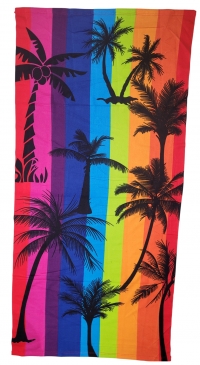 Rainbow stripes palm trees print beach towel