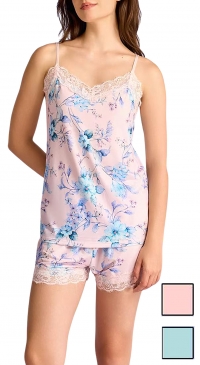 Floral print pajama shorts with lace trim