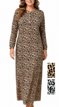 Long leopard-print fleece nightgown – Assortment of sizes M, L, XL, 2XL, and 3XL