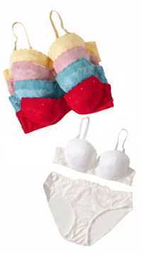 B-Cup Lace Push-Up Bra and Brief Lingerie Set Pack