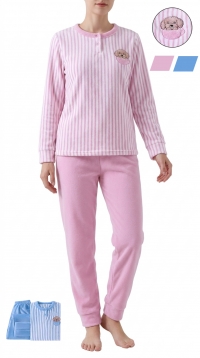 Striped Fleece Pajama Set with Dog Embroidery – Size Assortment M-L-XL-XXL-3XL