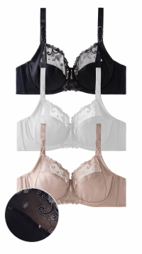 Full Coverage Underwire Bra with Floral Embroidery C-Cup – Size Assortment 95C to 120C / 38C to 48C
