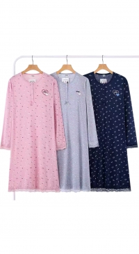 Heart print nightshirt, ribbed knit, button collar M L XL XXL XXXL