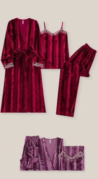 Satin-finish velour pajamas and matching kimono – S, M, L, XL, XXL