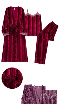 Satin-finish velour pajamas and matching kimono – S, M, L, XL, XXL