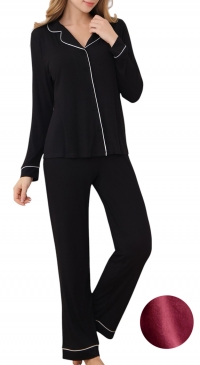 Solid-color fleece pajamas with contrasting piping – Sizes S, M, L, XL, XXL