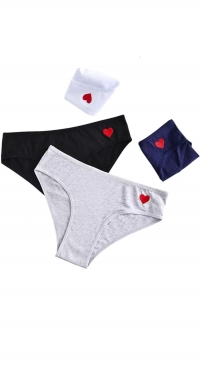 Pack of solid-color panties with a small heart on the hip – S/M and L/XL