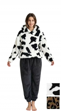 Hooded fleece pajamas, 2 animal prints, sizes S, M, L, XL