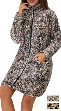Leopard print bathrobe with stand-up collar, zip, and pockets – M L XL 2XL 3XL