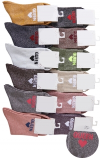 Glittery printed socks with 'Queen' message