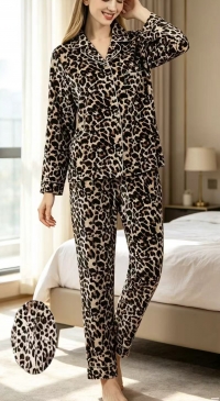 Women's leopard-print autumn-winter pajamas (Sizes M to XXXL)