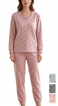 Fleece-lined heart-print pajamas (Sizes M, L, XL, 2XL, 3XL)