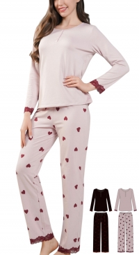 Fleece pajama bottoms with heart print – Sizes S, M, L, XL, 2XL
