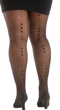 40-denier plus-size tights with a trompe-l'œil back-seam heart print