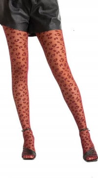 Burgundy leopard-print tights with cotton gusset – 40 denier